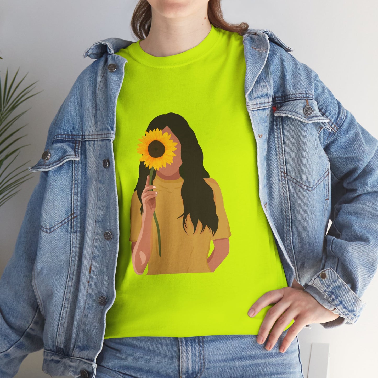 Sunflower Illustration Unisex Heavy Cotton Tee - Vibrant Floral T-Shirt for Nature Lovers