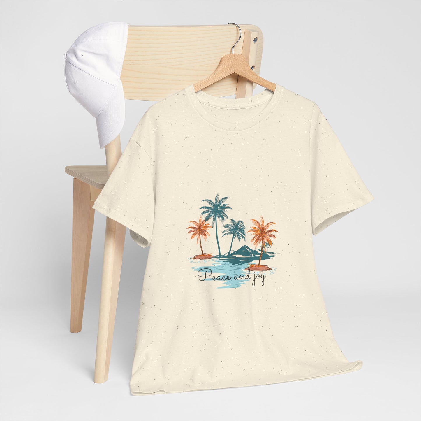 Beach Vibes Unisex Heavy Cotton Tee with 'Peace and Joy' Print