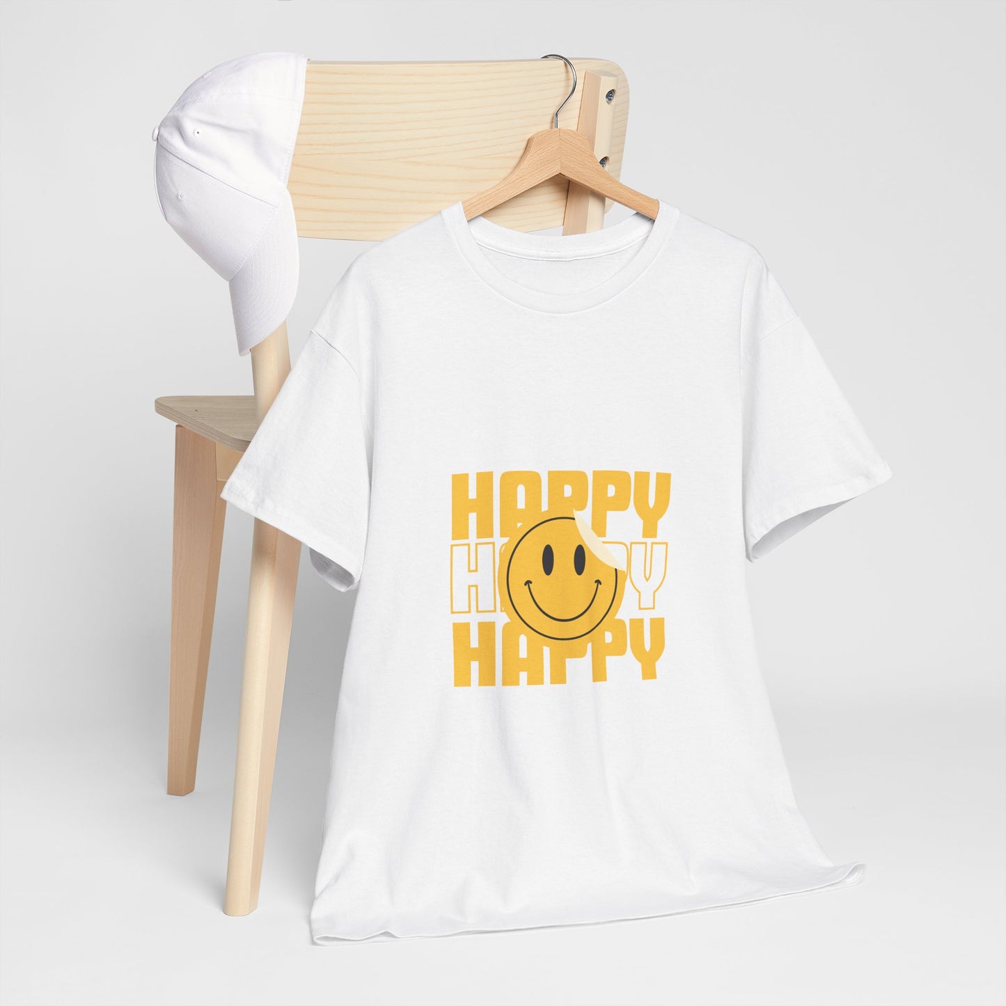 Happy Smiley Unisex Heavy Cotton Tee - Positive Vibes T-Shirt