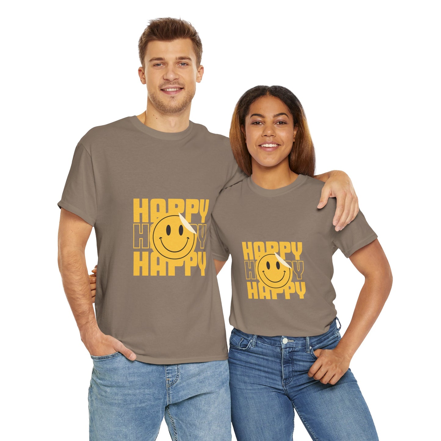 Happy Smiley Unisex Heavy Cotton Tee - Positive Vibes T-Shirt