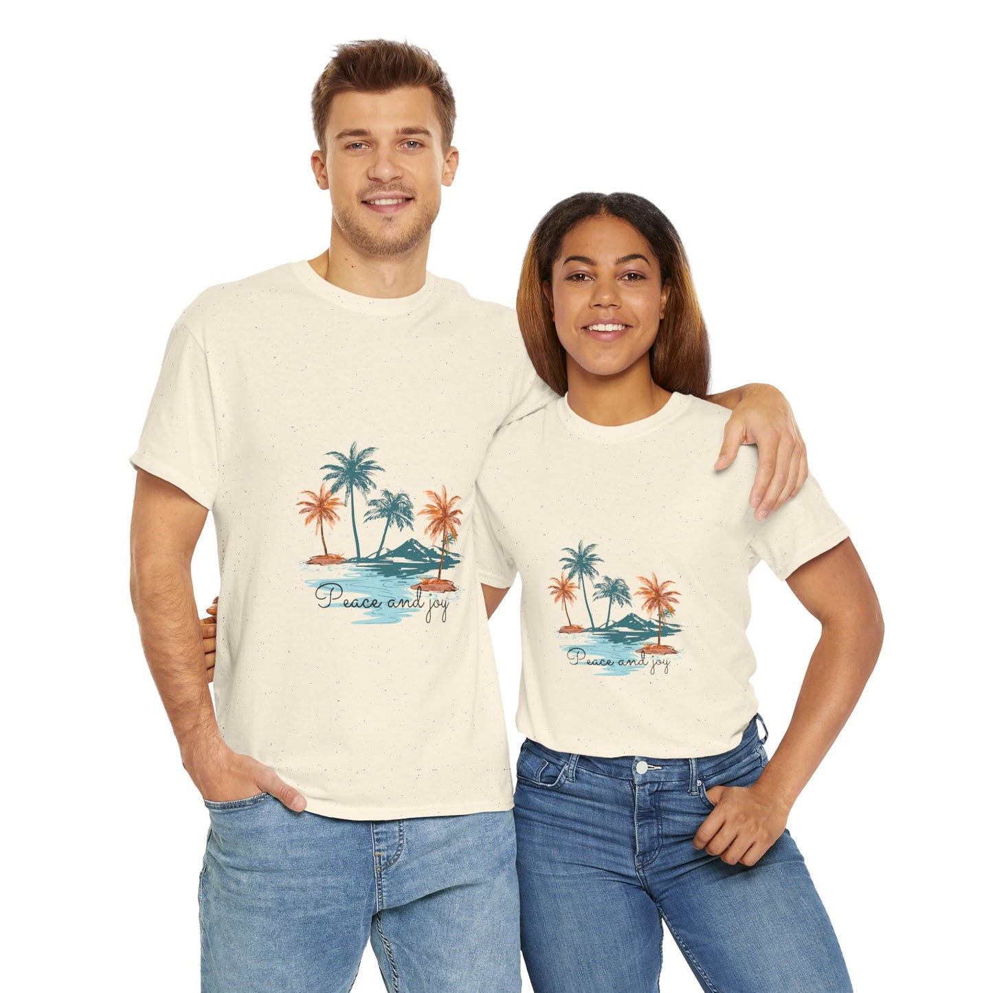 Beach Vibes Unisex Heavy Cotton Tee with 'Peace and Joy' Print