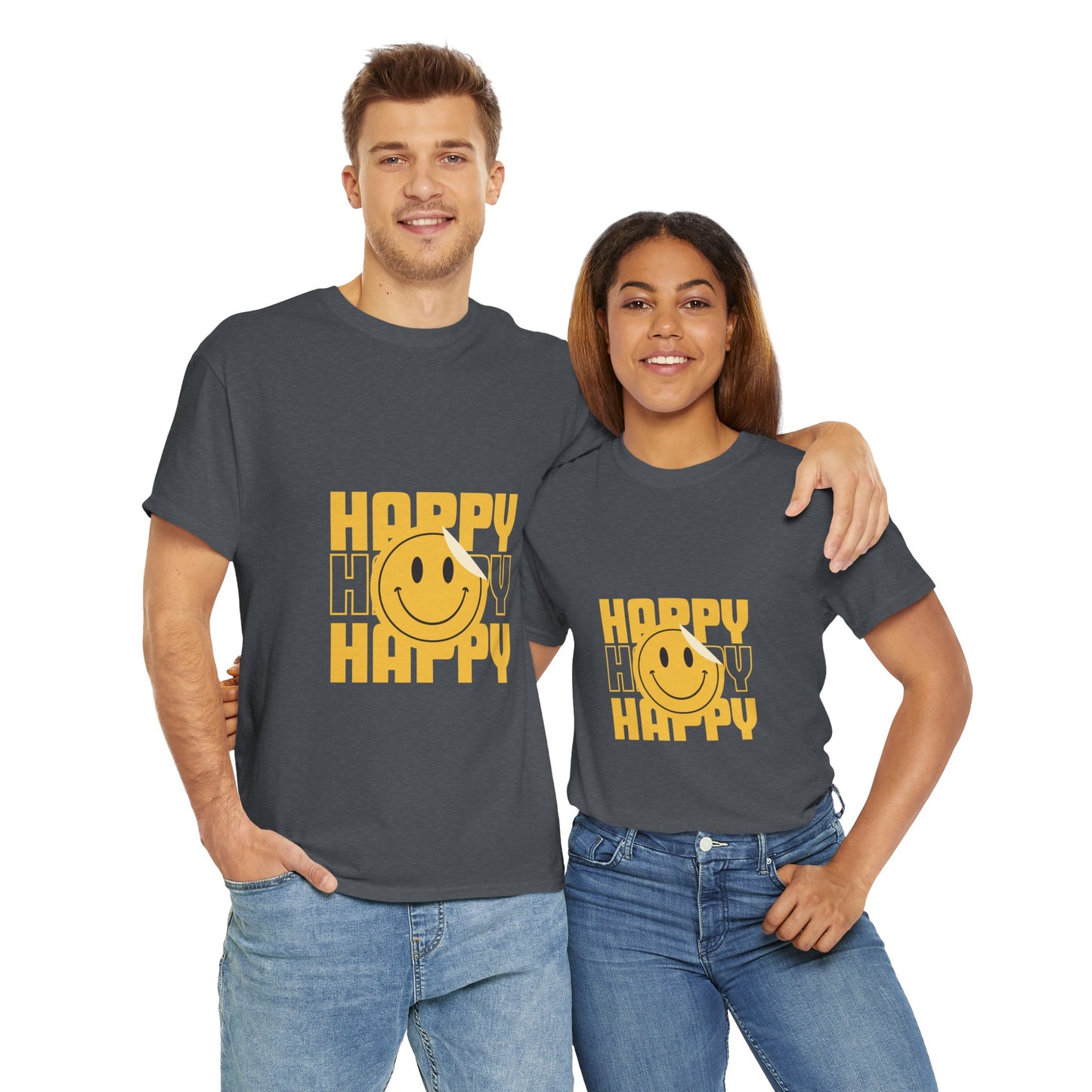 Happy Smiley Unisex Heavy Cotton Tee - Positive Vibes T-Shirt