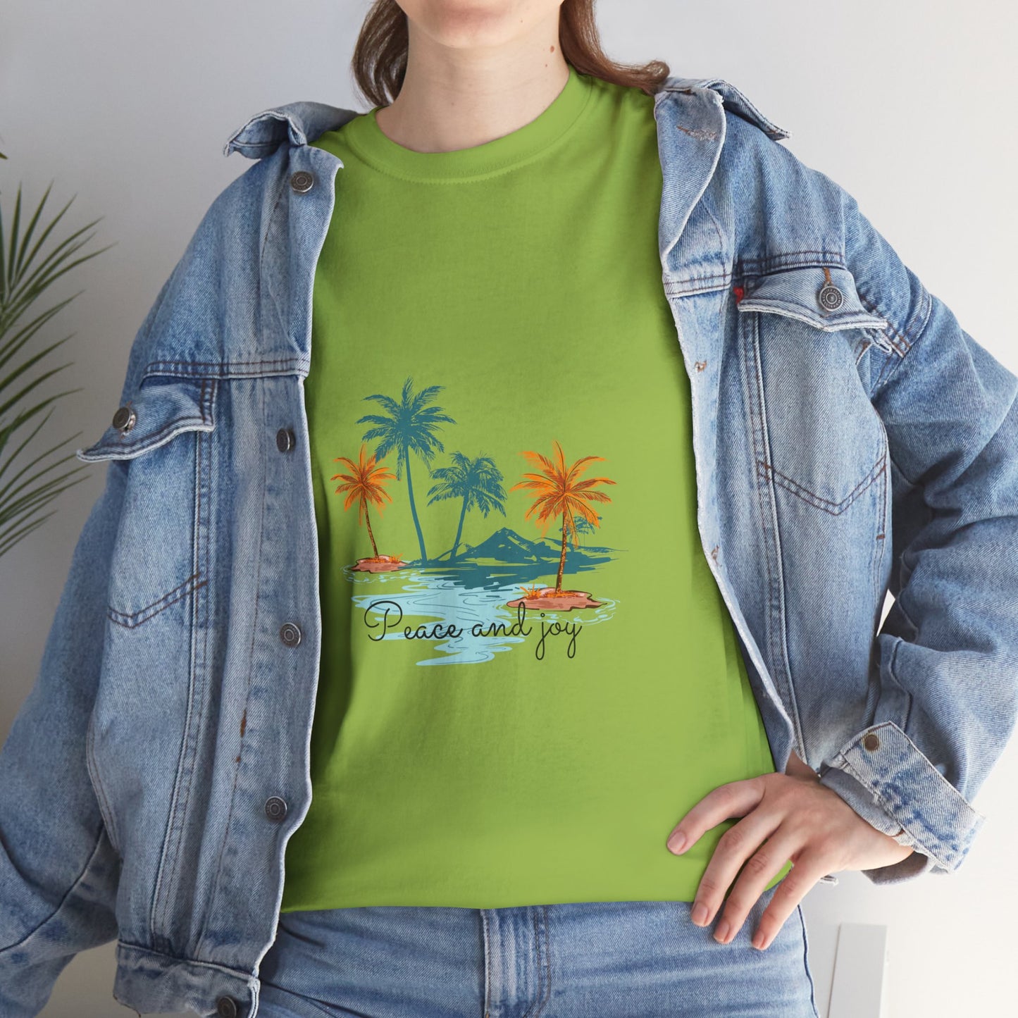 Beach Vibes Unisex Heavy Cotton Tee with 'Peace and Joy' Print