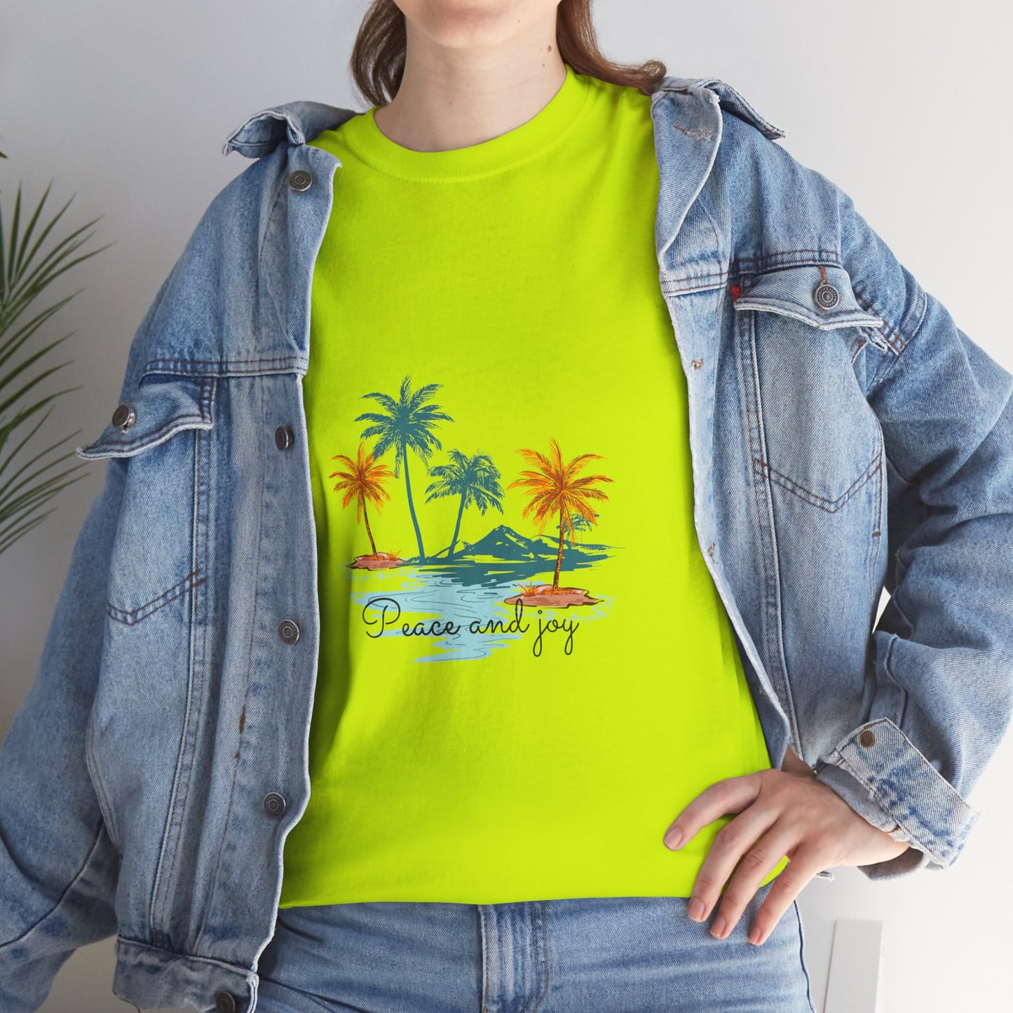 Beach Vibes Unisex Heavy Cotton Tee with 'Peace and Joy' Print