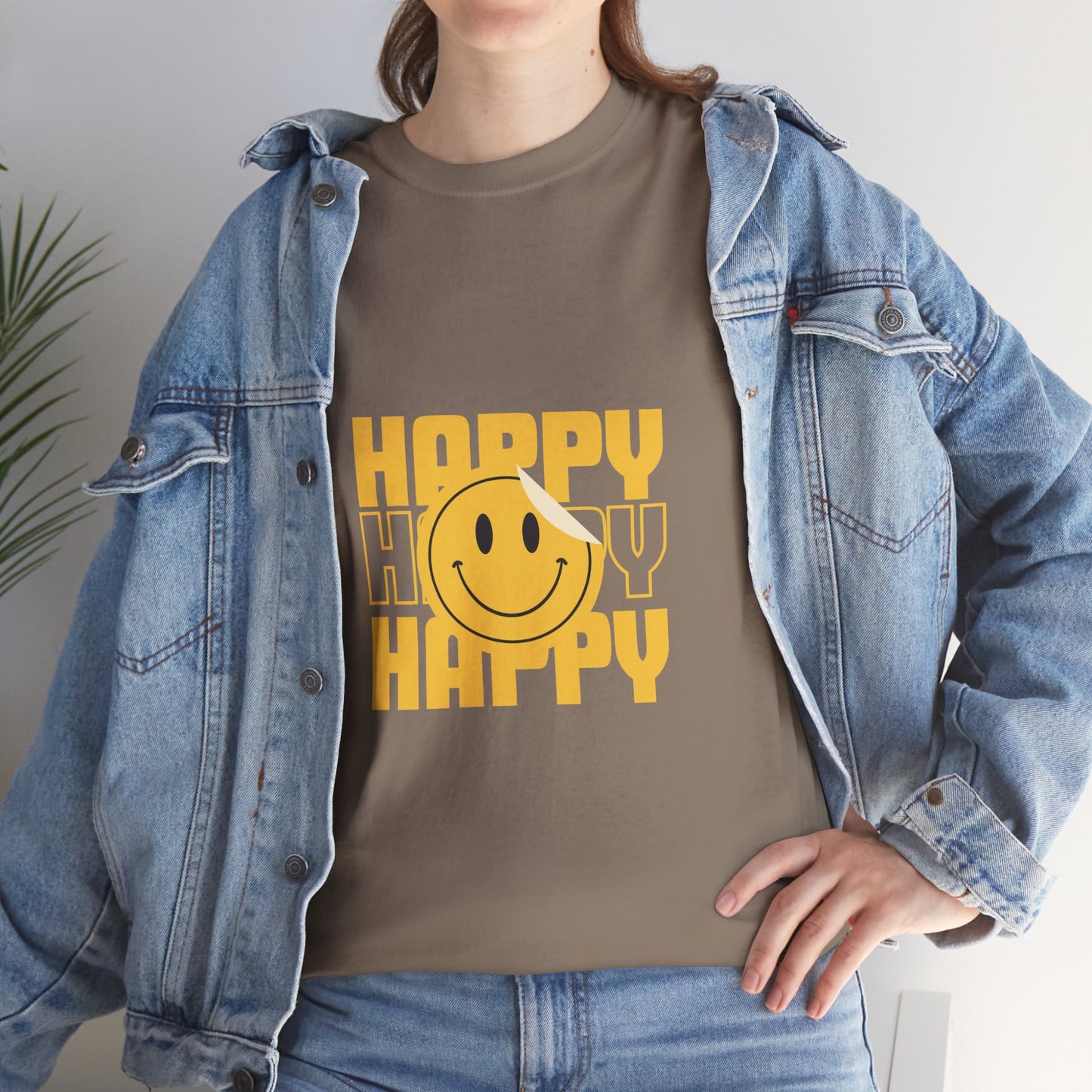 Happy Smiley Unisex Heavy Cotton Tee - Positive Vibes T-Shirt