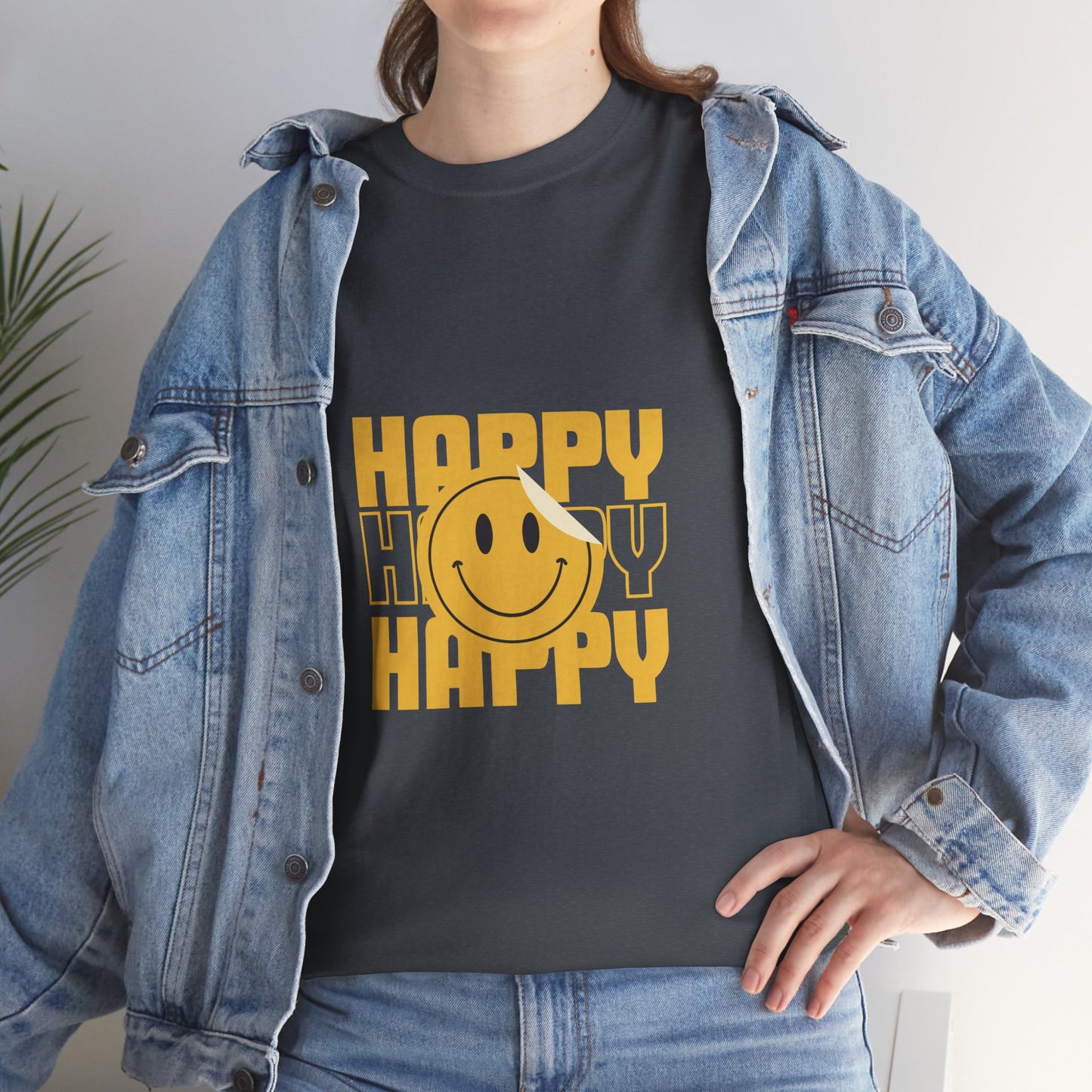 Happy Smiley Unisex Heavy Cotton Tee - Positive Vibes T-Shirt