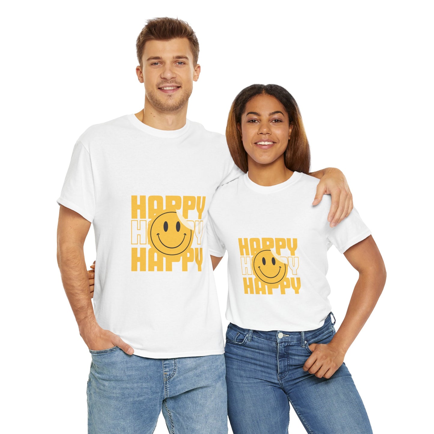 Happy Smiley Unisex Heavy Cotton Tee - Positive Vibes T-Shirt