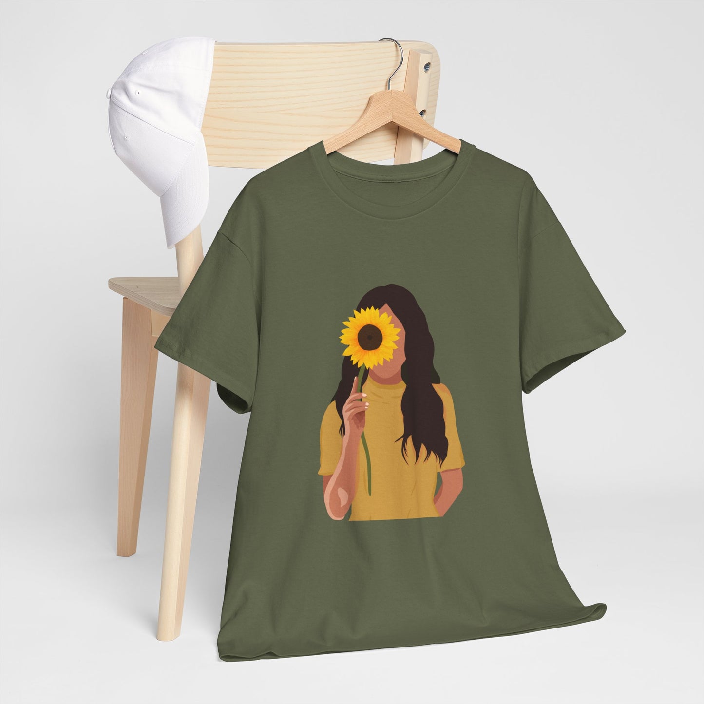 Sunflower Illustration Unisex Heavy Cotton Tee - Vibrant Floral T-Shirt for Nature Lovers