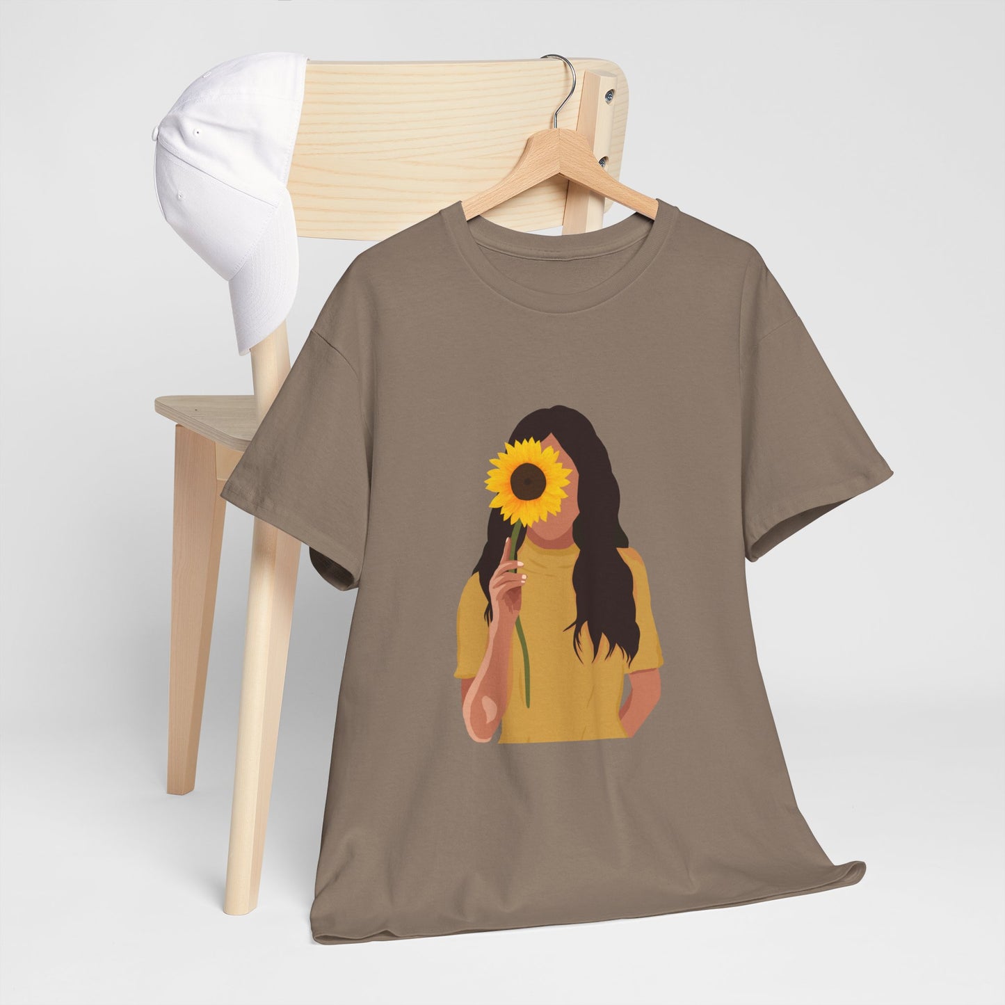 Sunflower Illustration Unisex Heavy Cotton Tee - Vibrant Floral T-Shirt for Nature Lovers