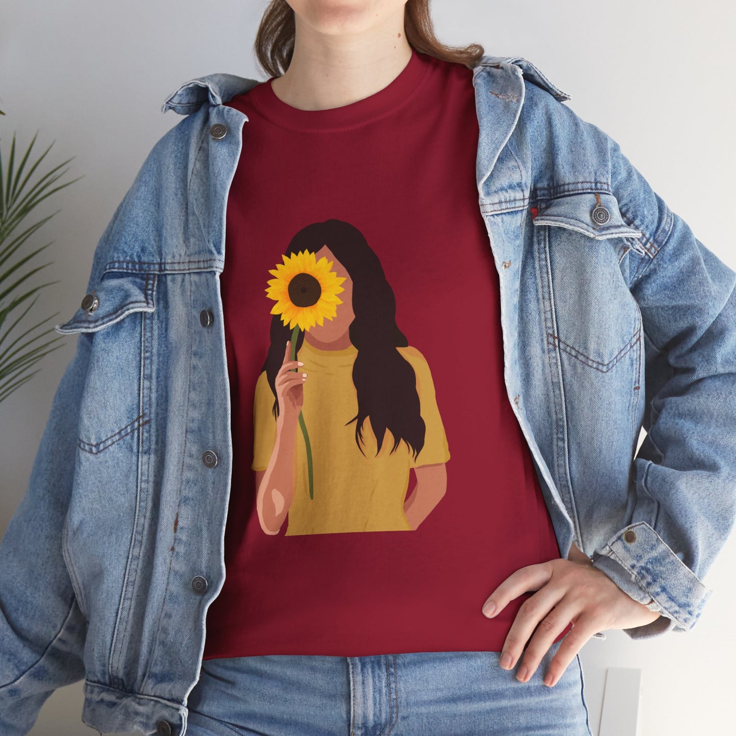 Sunflower Illustration Unisex Heavy Cotton Tee - Vibrant Floral T-Shirt for Nature Lovers