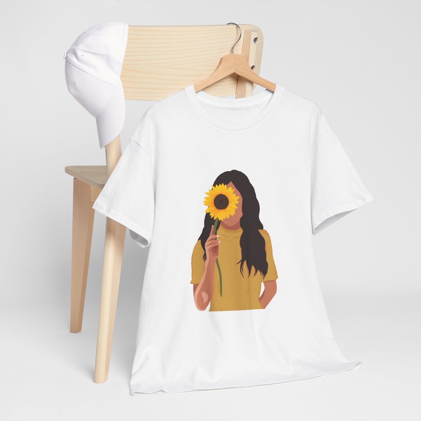 Sunflower Illustration Unisex Heavy Cotton Tee - Vibrant Floral T-Shirt for Nature Lovers