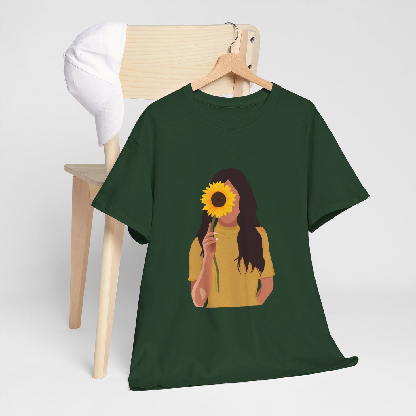 Sunflower Illustration Unisex Heavy Cotton Tee - Vibrant Floral T-Shirt for Nature Lovers