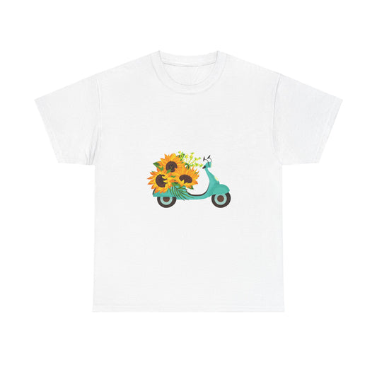 Sunflower Scooter Unisex Heavy Cotton Tee - Floral Summer Vibes