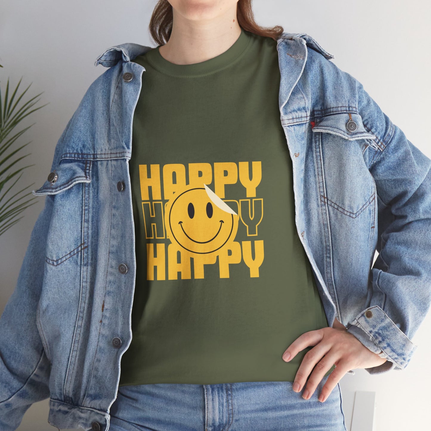 Happy Smiley Unisex Heavy Cotton Tee - Positive Vibes T-Shirt