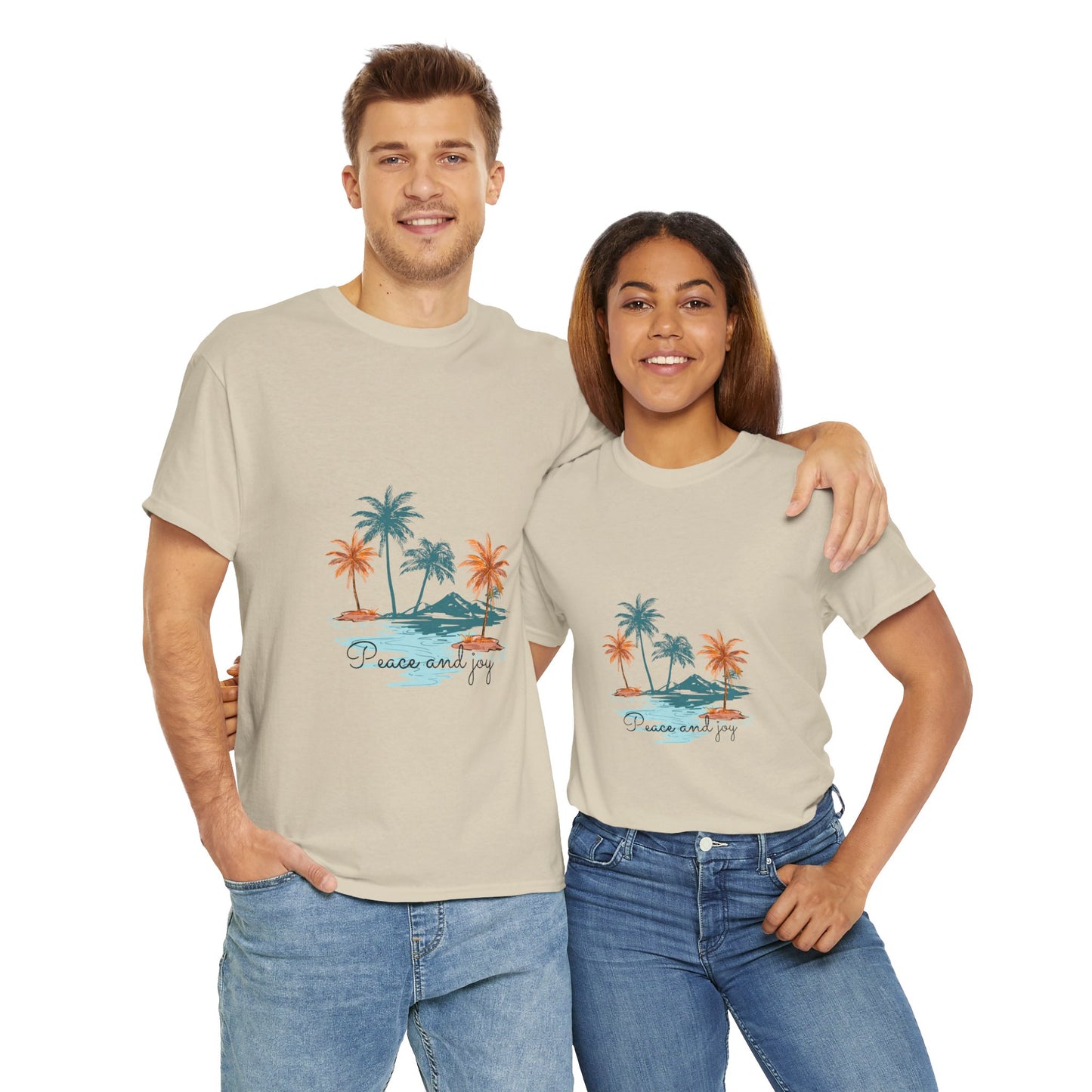 Beach Vibes Unisex Heavy Cotton Tee with 'Peace and Joy' Print