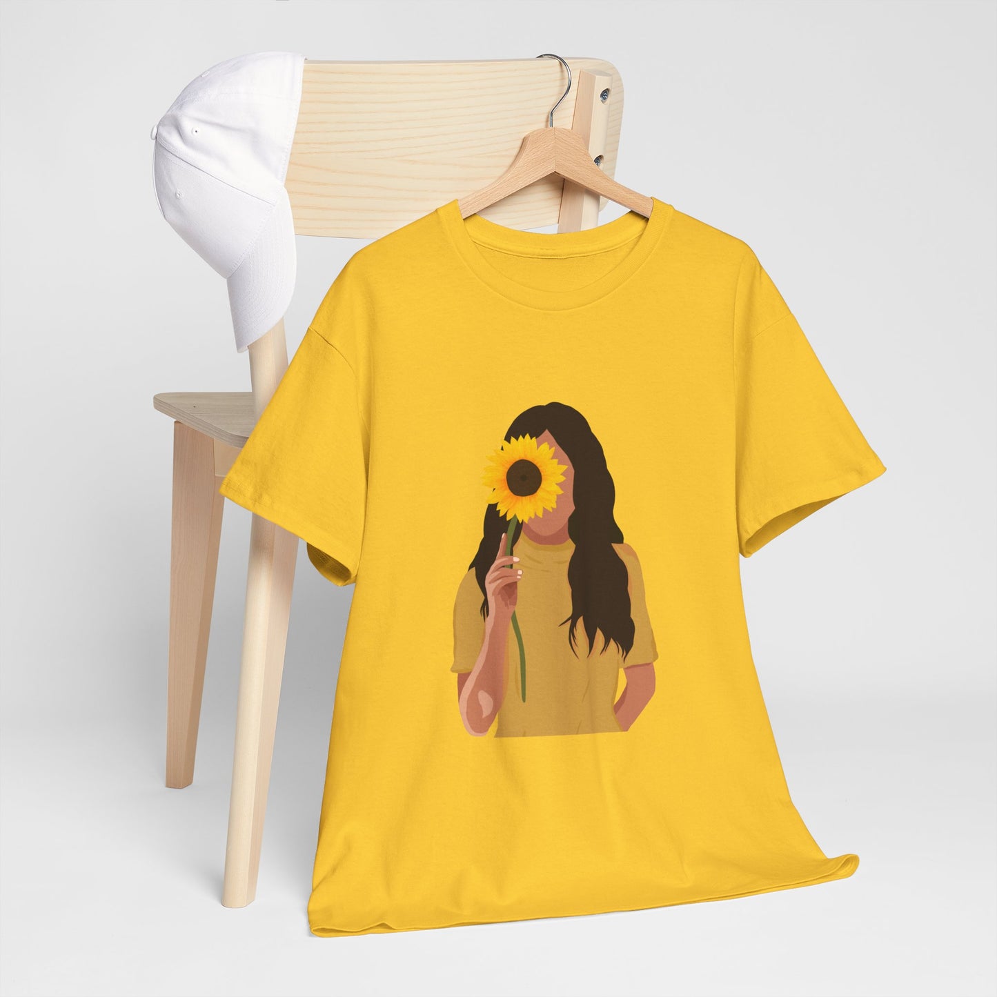 Sunflower Illustration Unisex Heavy Cotton Tee - Vibrant Floral T-Shirt for Nature Lovers