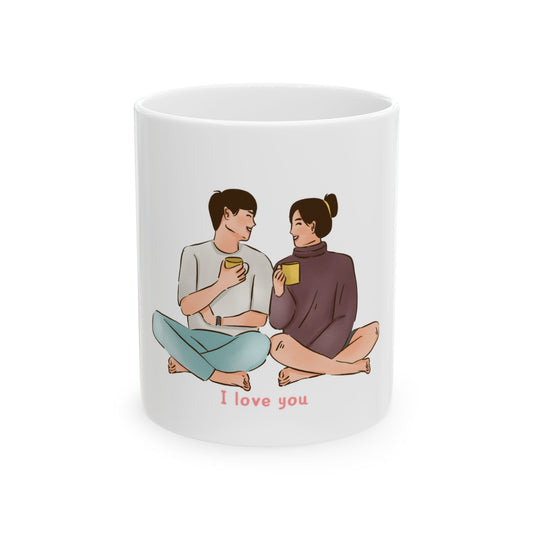 Couples Ceramic Mug - "I Love You" Design for Coffee Lovers