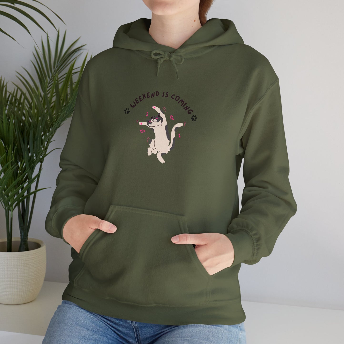 Cute Cat Weekend is Coming Hoodie - Unisex Heavy Blend Sweatshirt