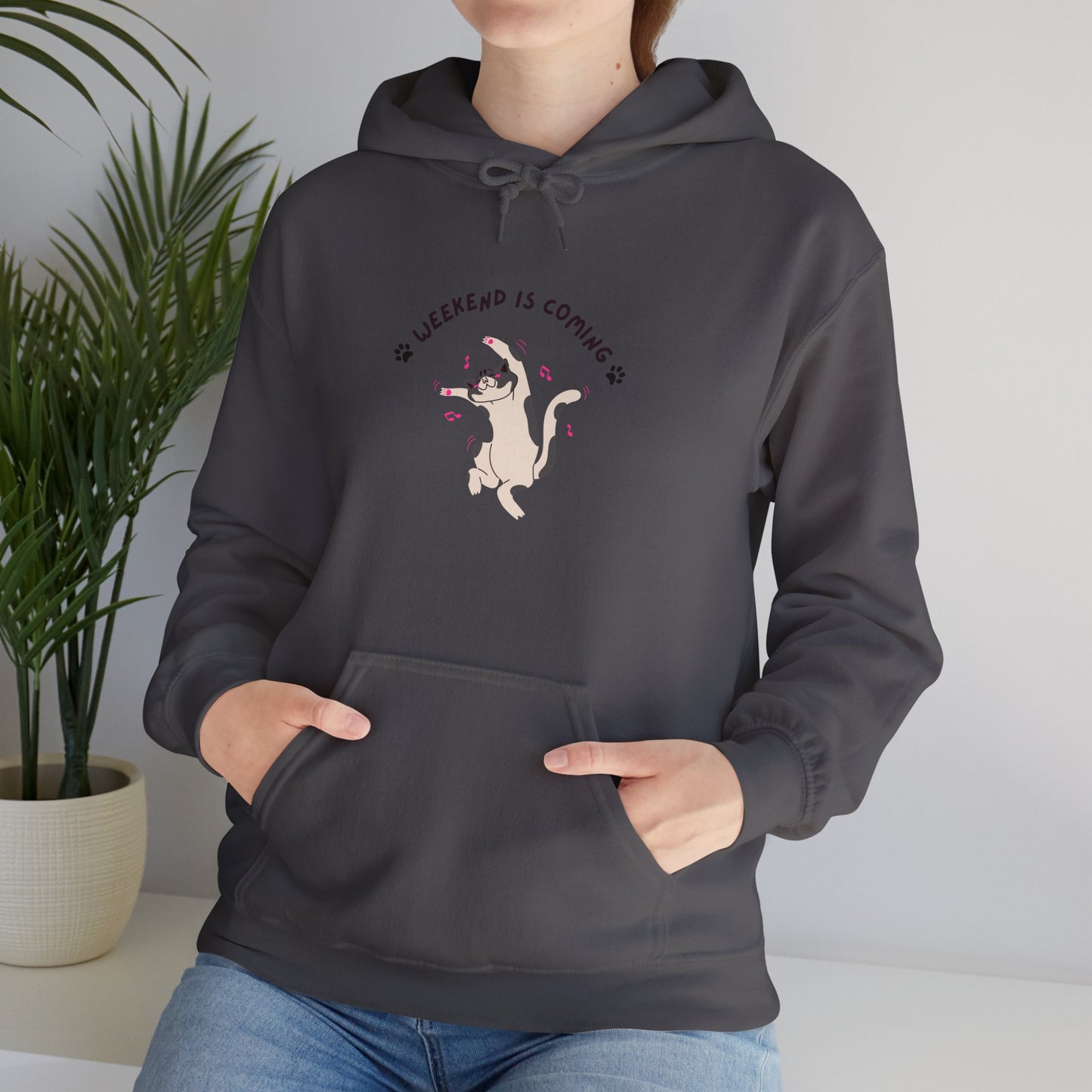 Cute Cat Weekend is Coming Hoodie - Unisex Heavy Blend Sweatshirt