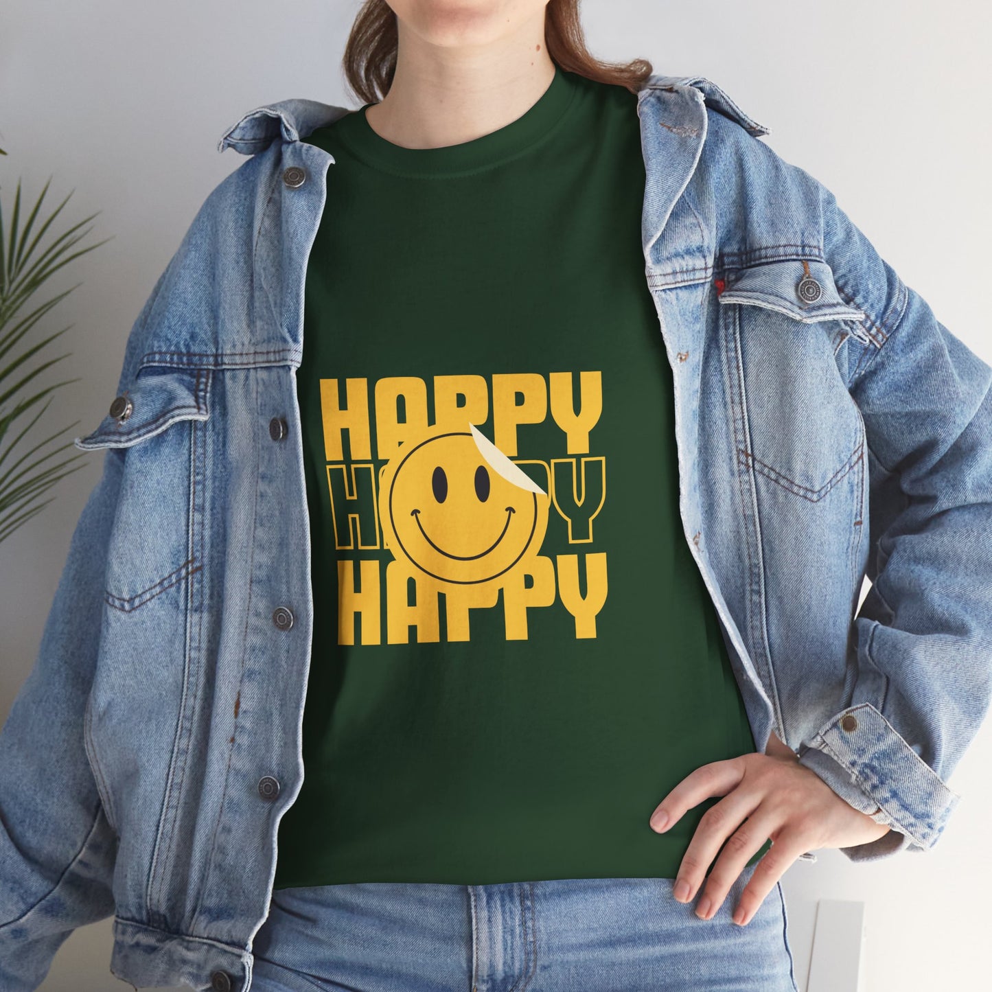 Happy Smiley Unisex Heavy Cotton Tee - Positive Vibes T-Shirt