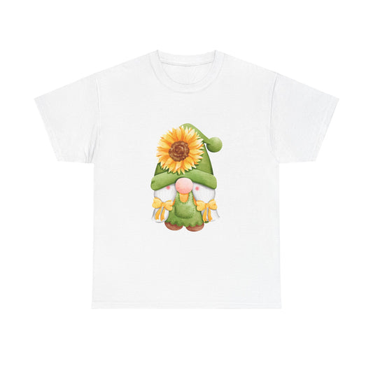 Whimsical Sunflower Gnome Unisex Heavy Cotton Tee - Perfect for Garden Lovers