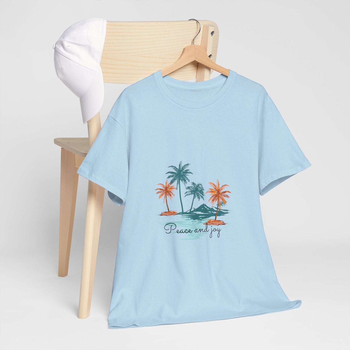 Beach Vibes Unisex Heavy Cotton Tee with 'Peace and Joy' Print