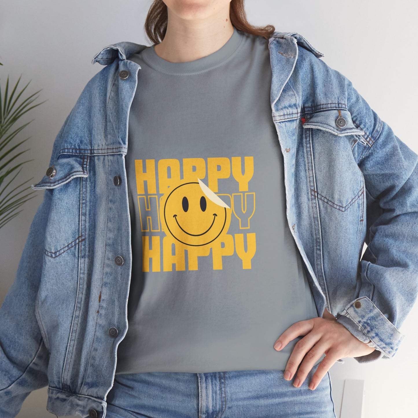 Happy Smiley Unisex Heavy Cotton Tee - Positive Vibes T-Shirt