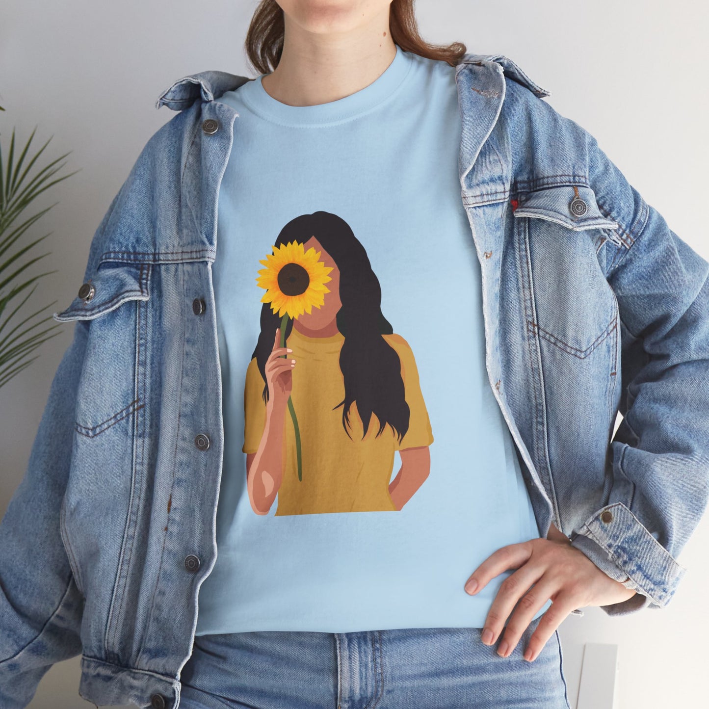 Sunflower Illustration Unisex Heavy Cotton Tee - Vibrant Floral T-Shirt for Nature Lovers