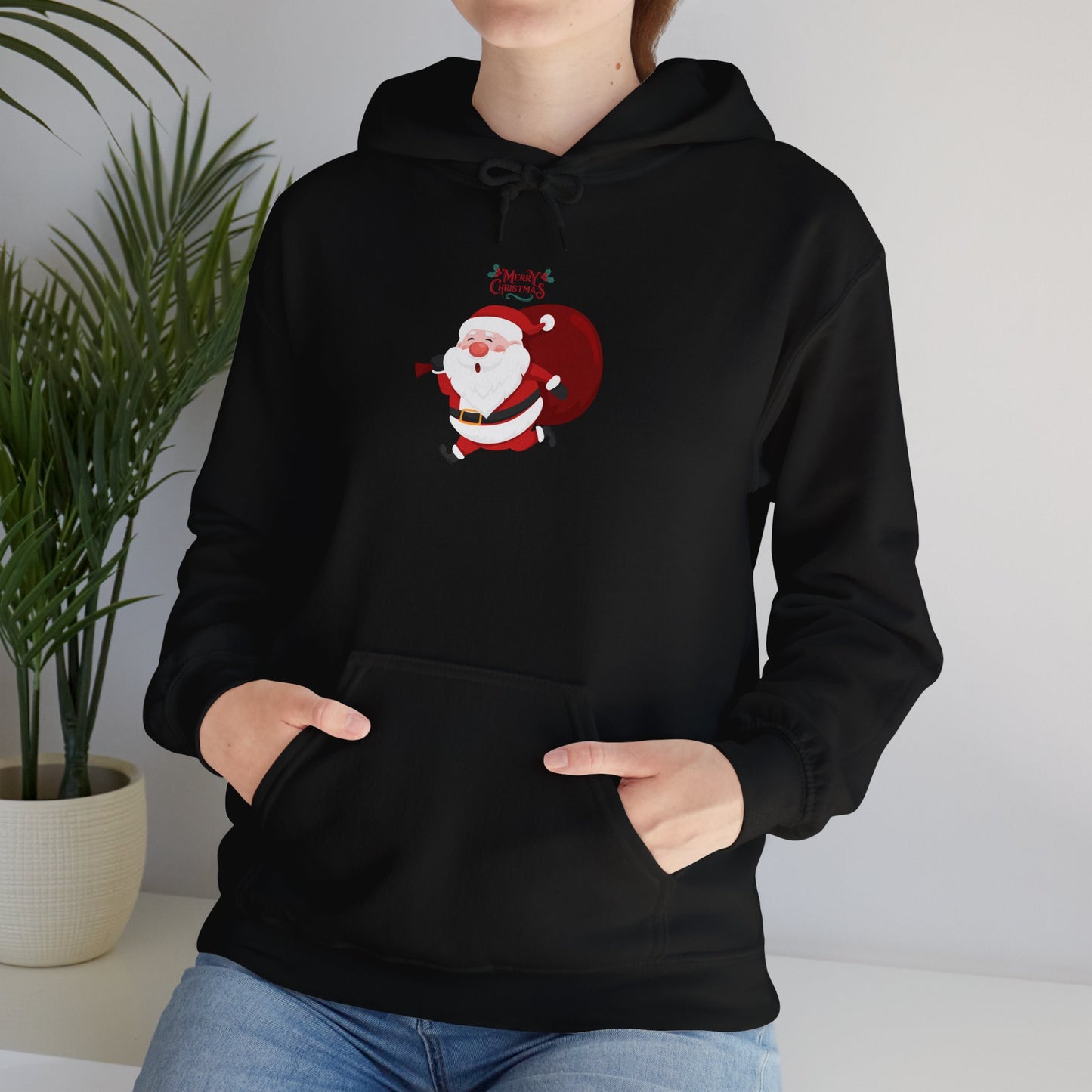 Santa Running Hoodie - Unisex Heavy Blend Sweatshirt for Holiday Cheer