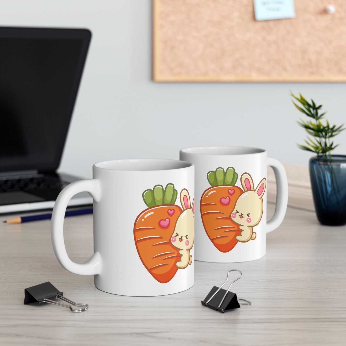 Cute Bunny & Carrot Ceramic Mug - 11oz/15oz for Kids and Easter