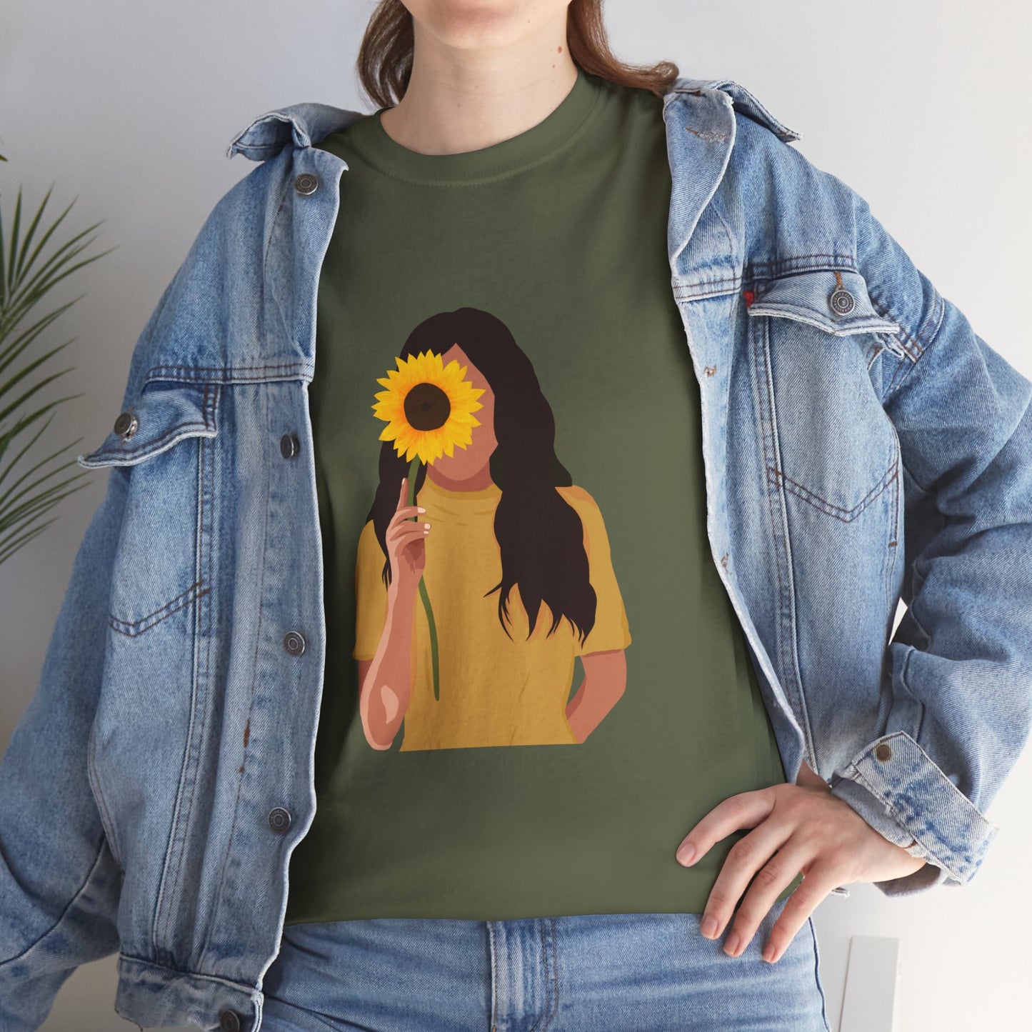 Sunflower Illustration Unisex Heavy Cotton Tee - Vibrant Floral T-Shirt for Nature Lovers