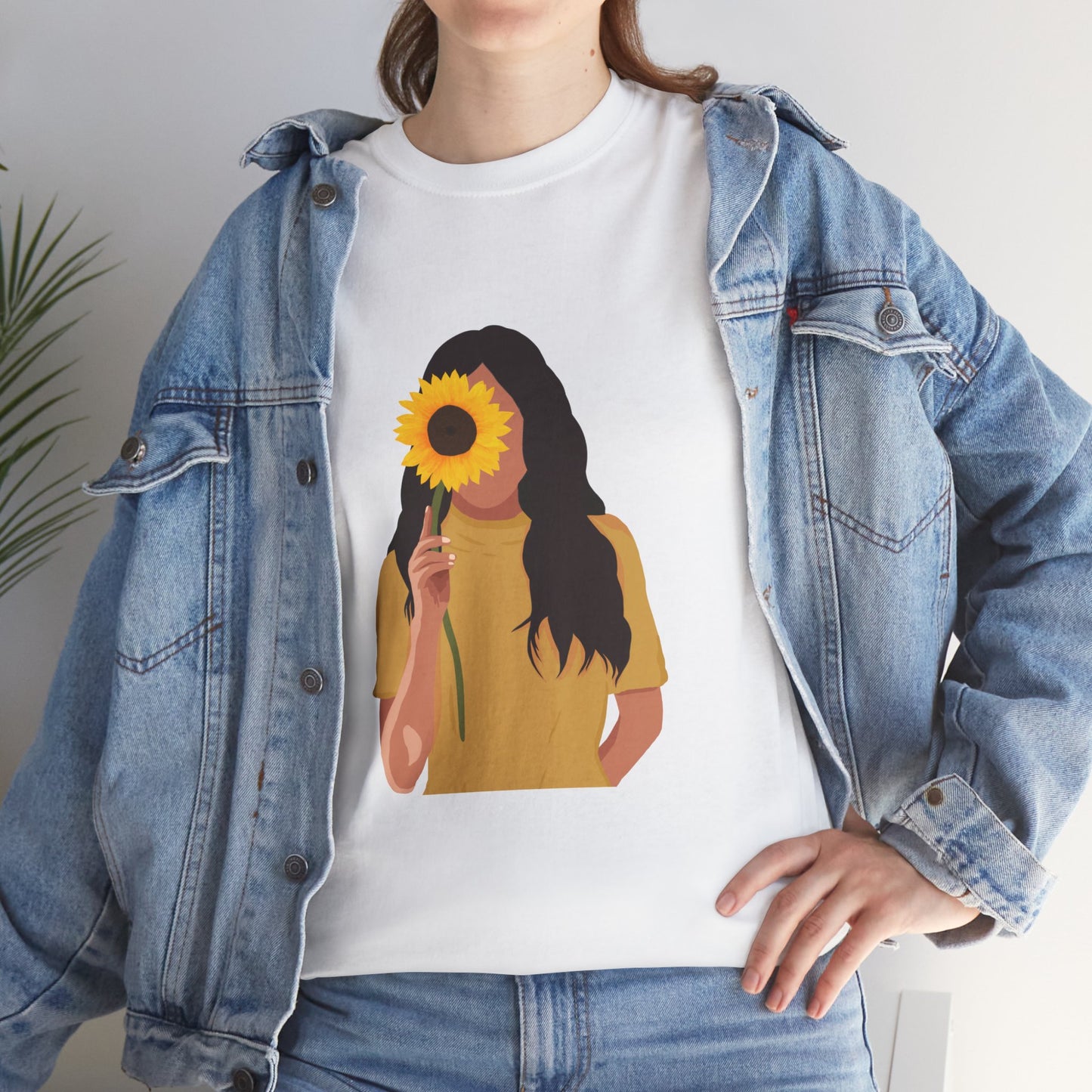 Sunflower Illustration Unisex Heavy Cotton Tee - Vibrant Floral T-Shirt for Nature Lovers