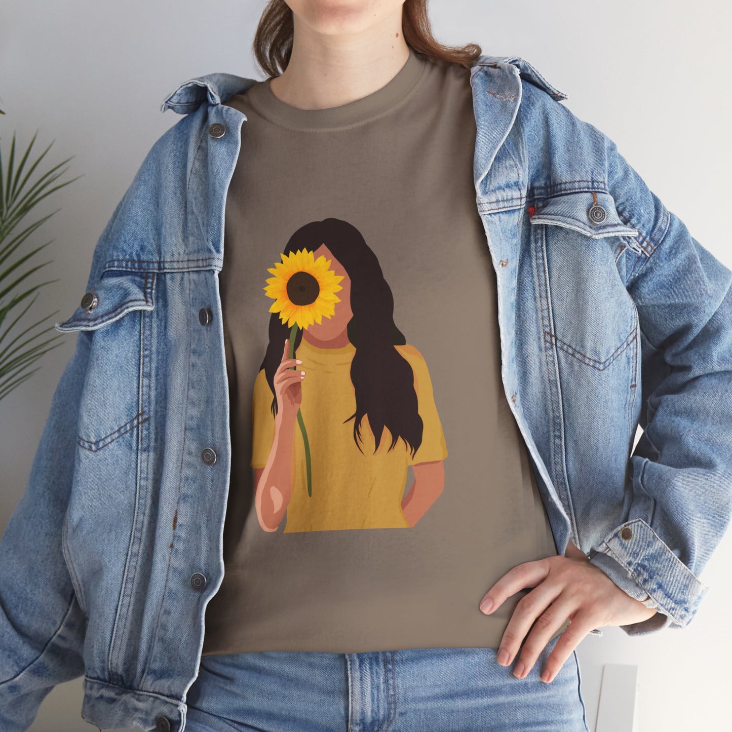 Sunflower Illustration Unisex Heavy Cotton Tee - Vibrant Floral T-Shirt for Nature Lovers