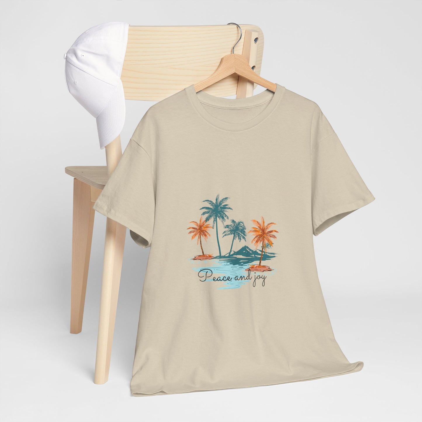 Beach Vibes Unisex Heavy Cotton Tee with 'Peace and Joy' Print