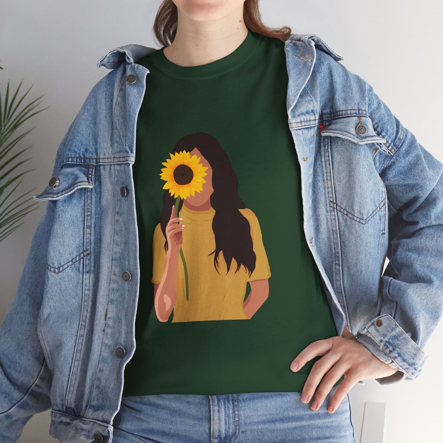 Sunflower Illustration Unisex Heavy Cotton Tee - Vibrant Floral T-Shirt for Nature Lovers