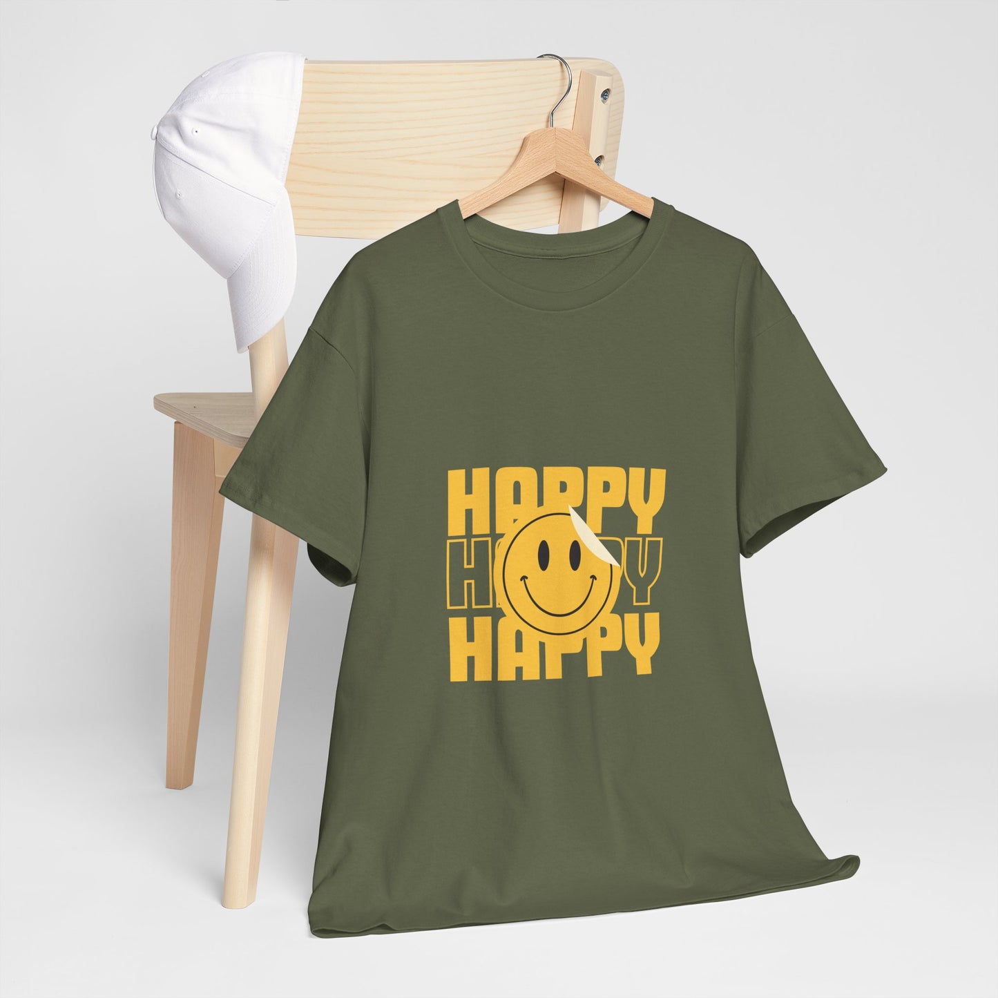 Happy Smiley Unisex Heavy Cotton Tee - Positive Vibes T-Shirt