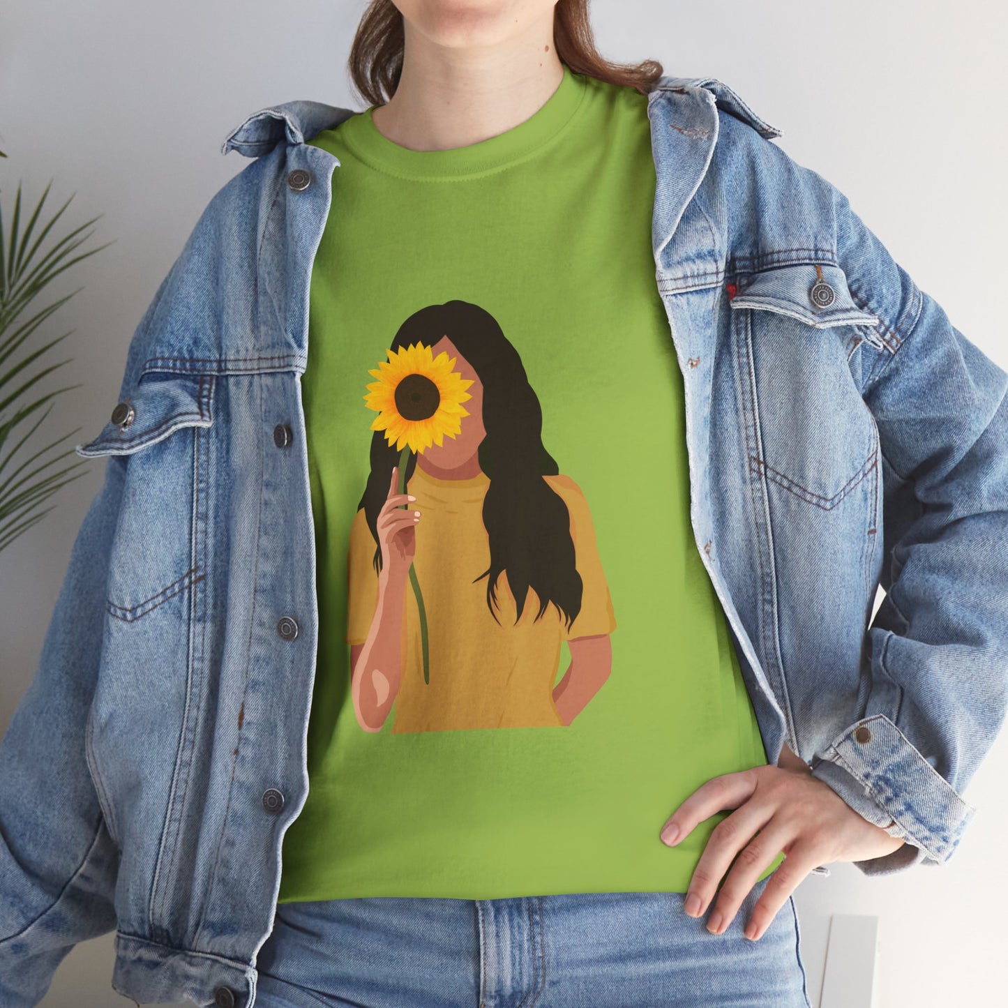 Sunflower Illustration Unisex Heavy Cotton Tee - Vibrant Floral T-Shirt for Nature Lovers