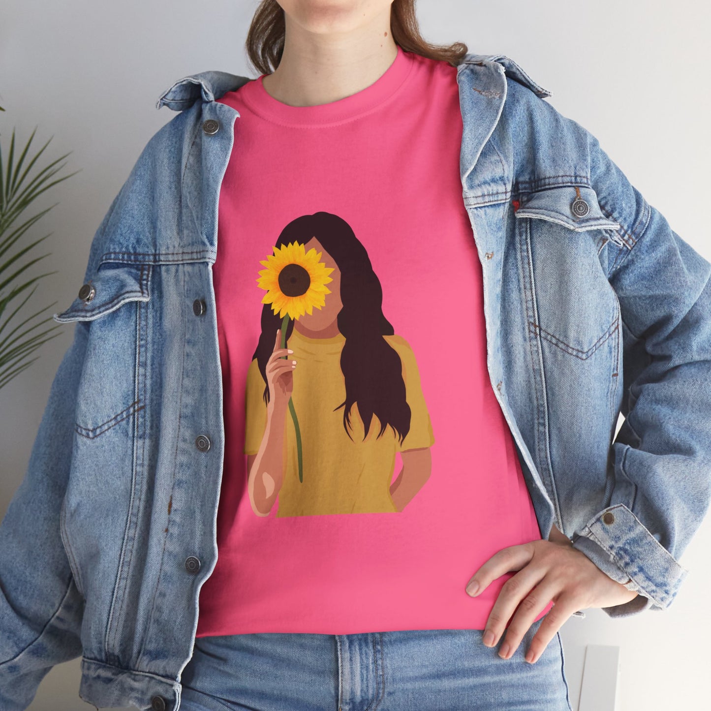 Sunflower Illustration Unisex Heavy Cotton Tee - Vibrant Floral T-Shirt for Nature Lovers