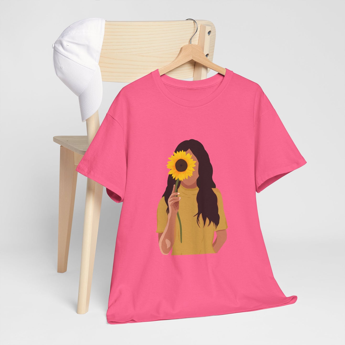 Sunflower Illustration Unisex Heavy Cotton Tee - Vibrant Floral T-Shirt for Nature Lovers