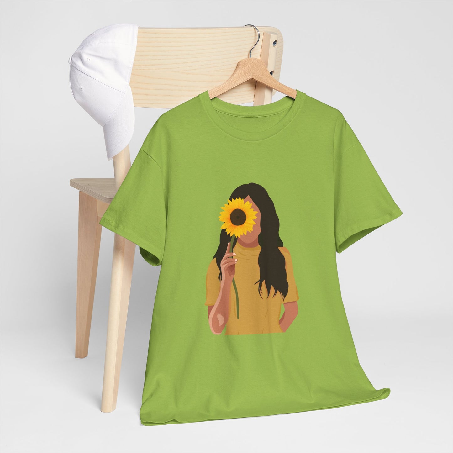 Sunflower Illustration Unisex Heavy Cotton Tee - Vibrant Floral T-Shirt for Nature Lovers