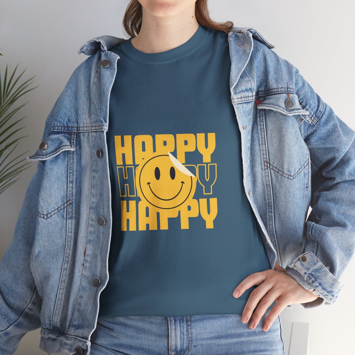 Happy Smiley Unisex Heavy Cotton Tee - Positive Vibes T-Shirt