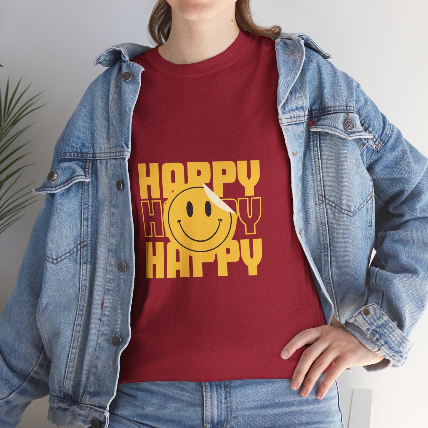 Happy Smiley Unisex Heavy Cotton Tee - Positive Vibes T-Shirt