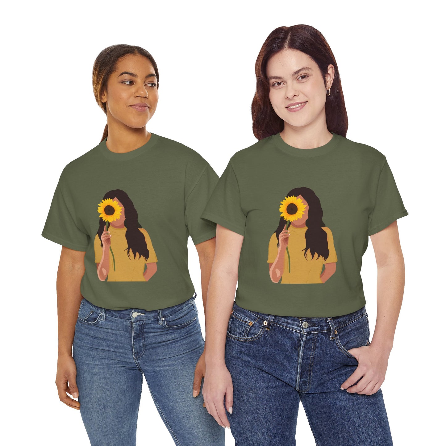 Sunflower Illustration Unisex Heavy Cotton Tee - Vibrant Floral T-Shirt for Nature Lovers