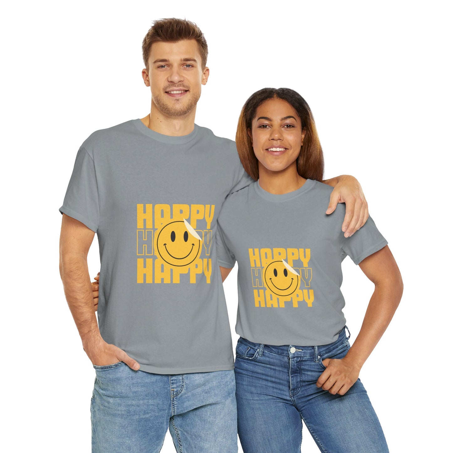 Happy Smiley Unisex Heavy Cotton Tee - Positive Vibes T-Shirt