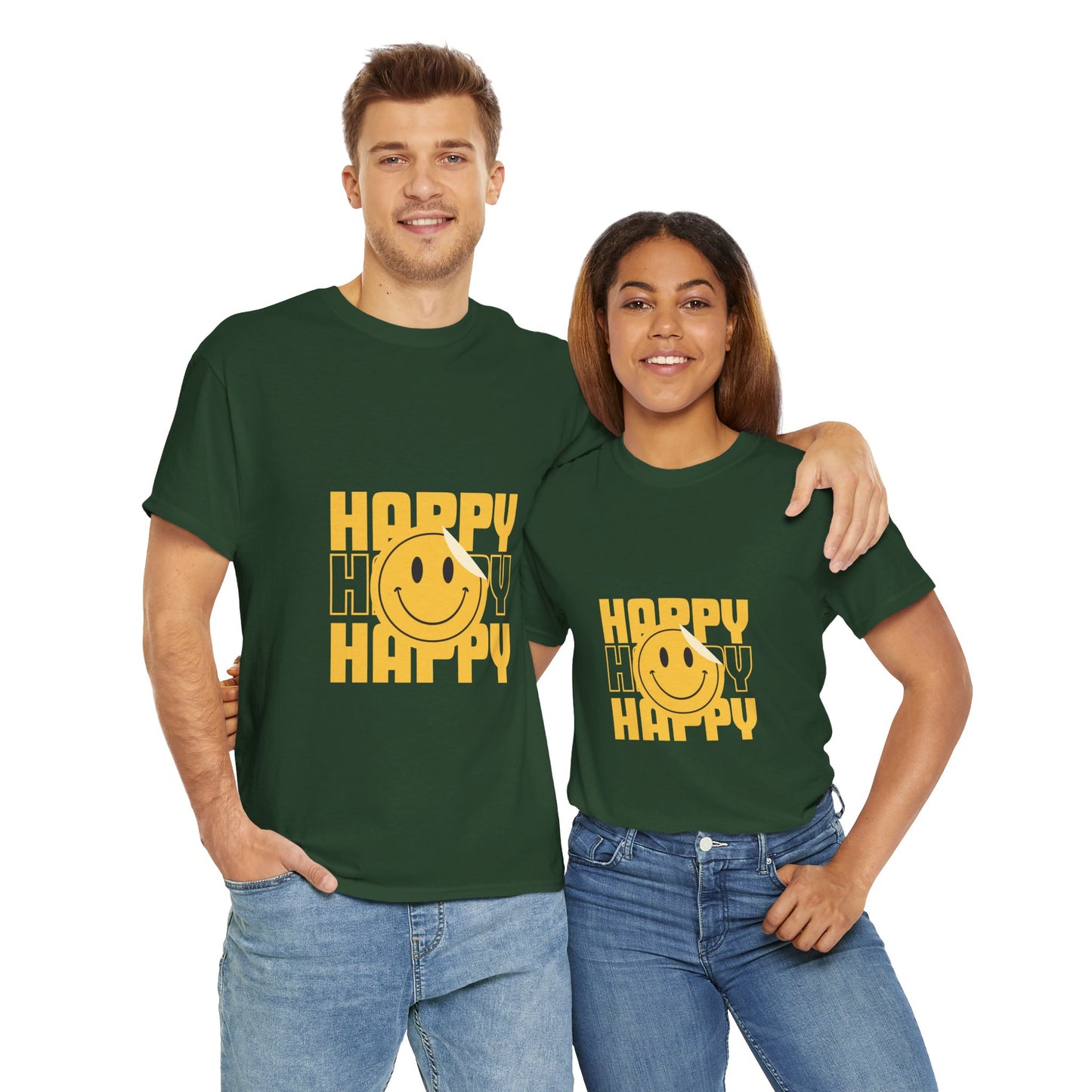 Happy Smiley Unisex Heavy Cotton Tee - Positive Vibes T-Shirt