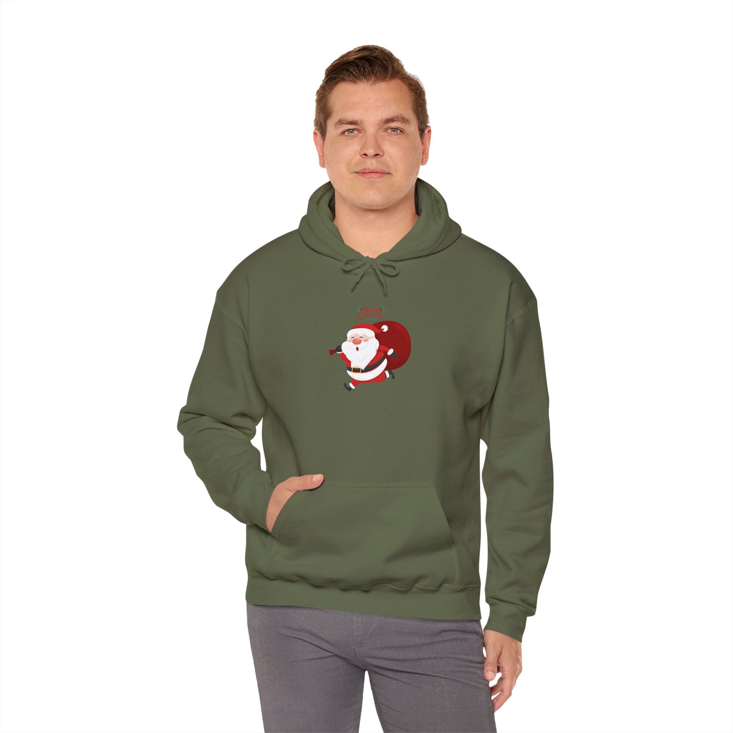 Santa Running Hoodie - Unisex Heavy Blend Sweatshirt for Holiday Cheer