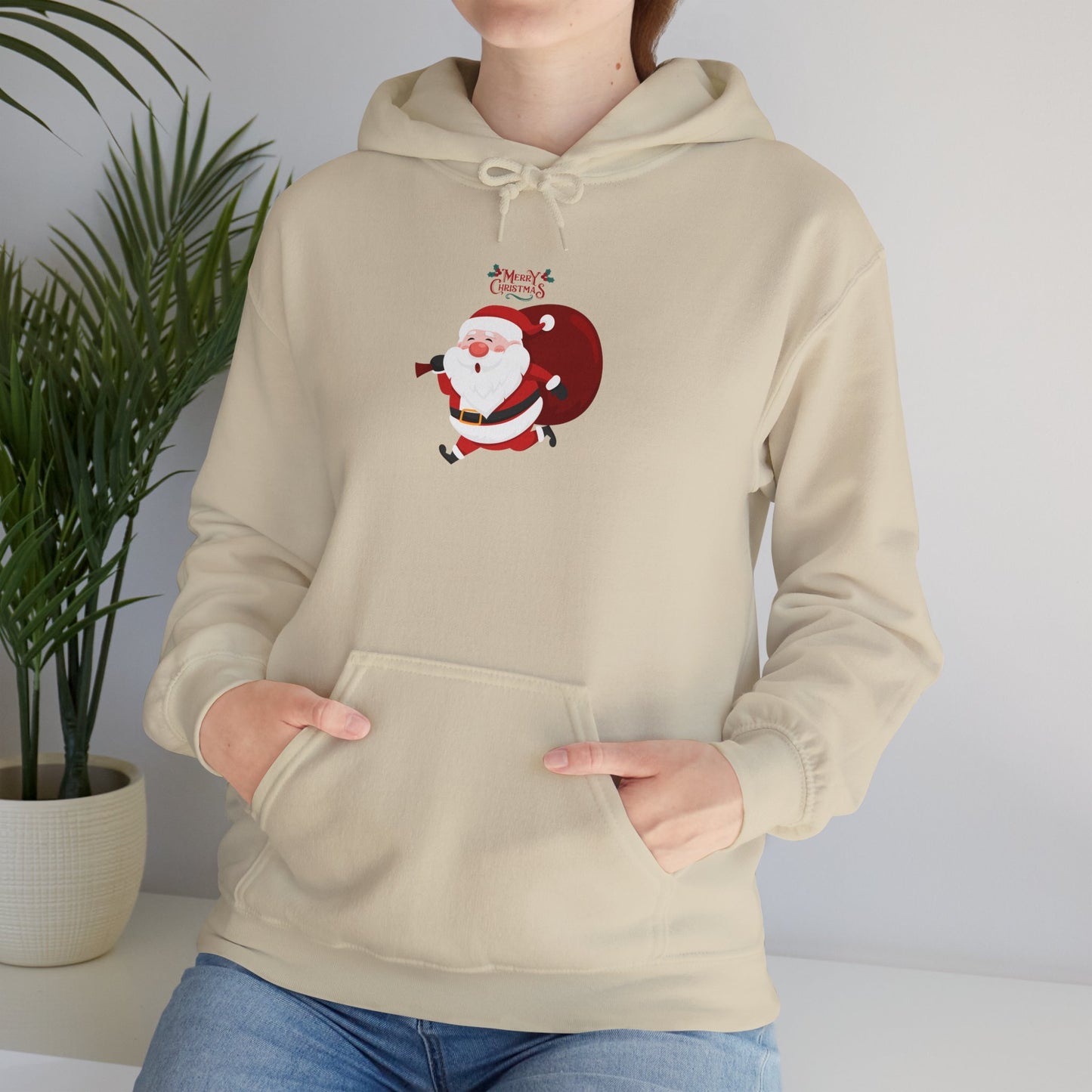 Santa Running Hoodie - Unisex Heavy Blend Sweatshirt for Holiday Cheer