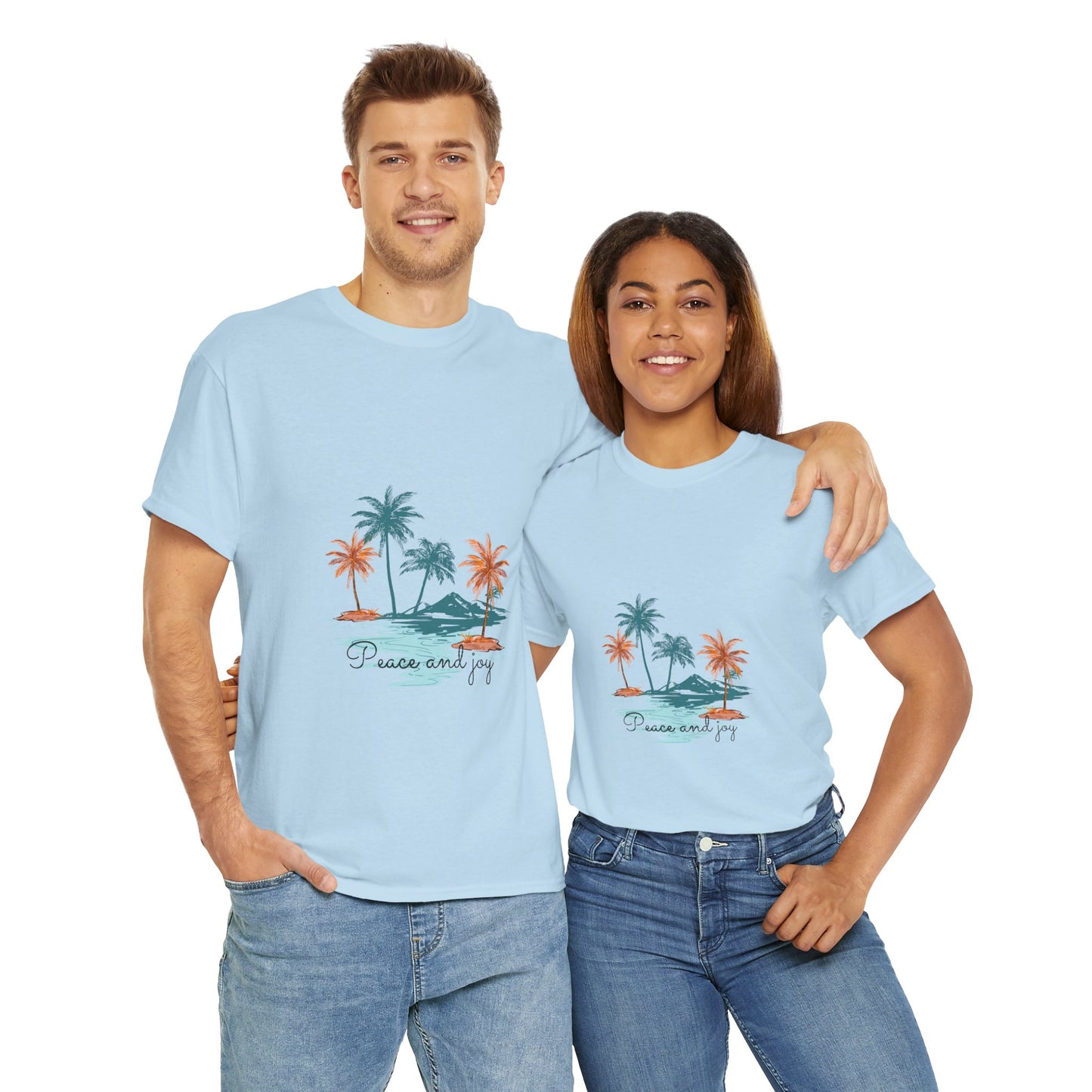 Beach Vibes Unisex Heavy Cotton Tee with 'Peace and Joy' Print