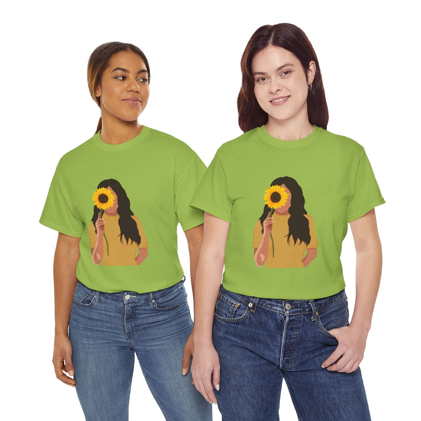 Sunflower Illustration Unisex Heavy Cotton Tee - Vibrant Floral T-Shirt for Nature Lovers