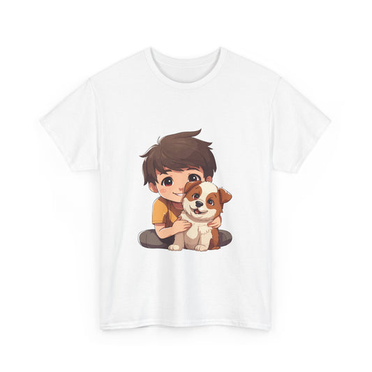 Adorable Kid and Puppy Unisex Heavy Cotton Tee